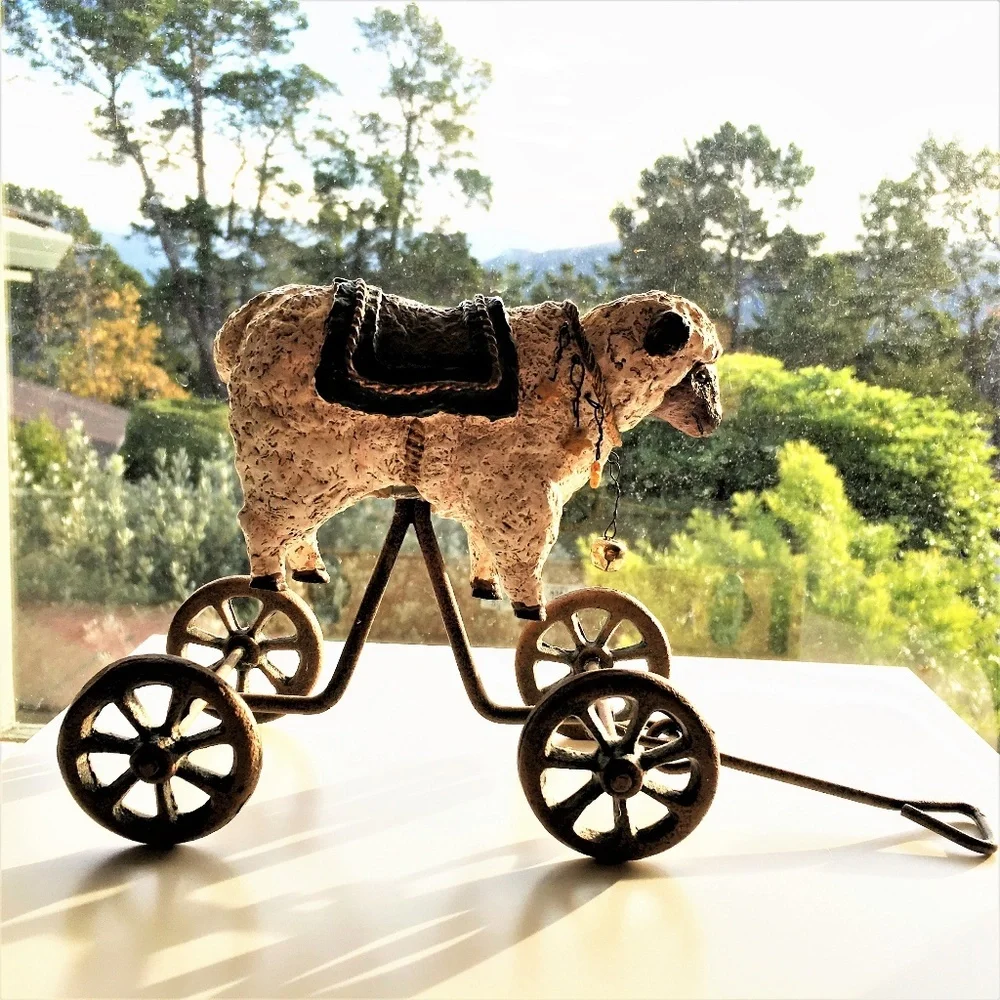 ROCKING Sheep ART FIGURINE  on Rolling Wheels